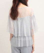 7分袖丈ティアードチュールブラウスsdprb4365 グレー