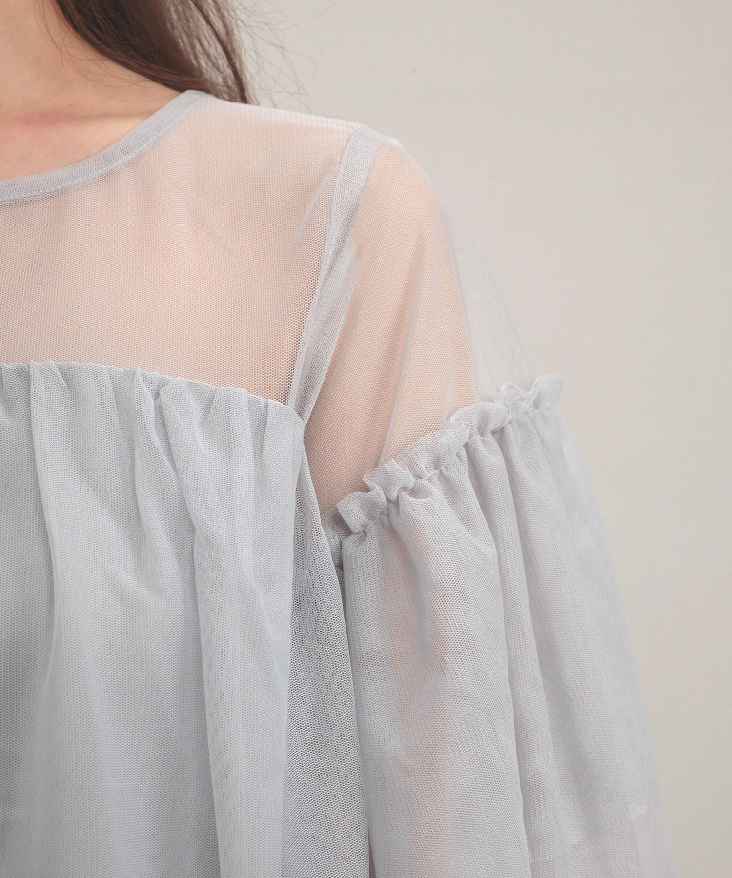 7分袖丈ティアードチュールブラウスsdprb4365 グレー