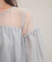 7分袖丈ティアードチュールブラウスsdprb4365 グレー