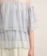 7分袖丈ティアードチュールブラウスsdprb4365 グレー