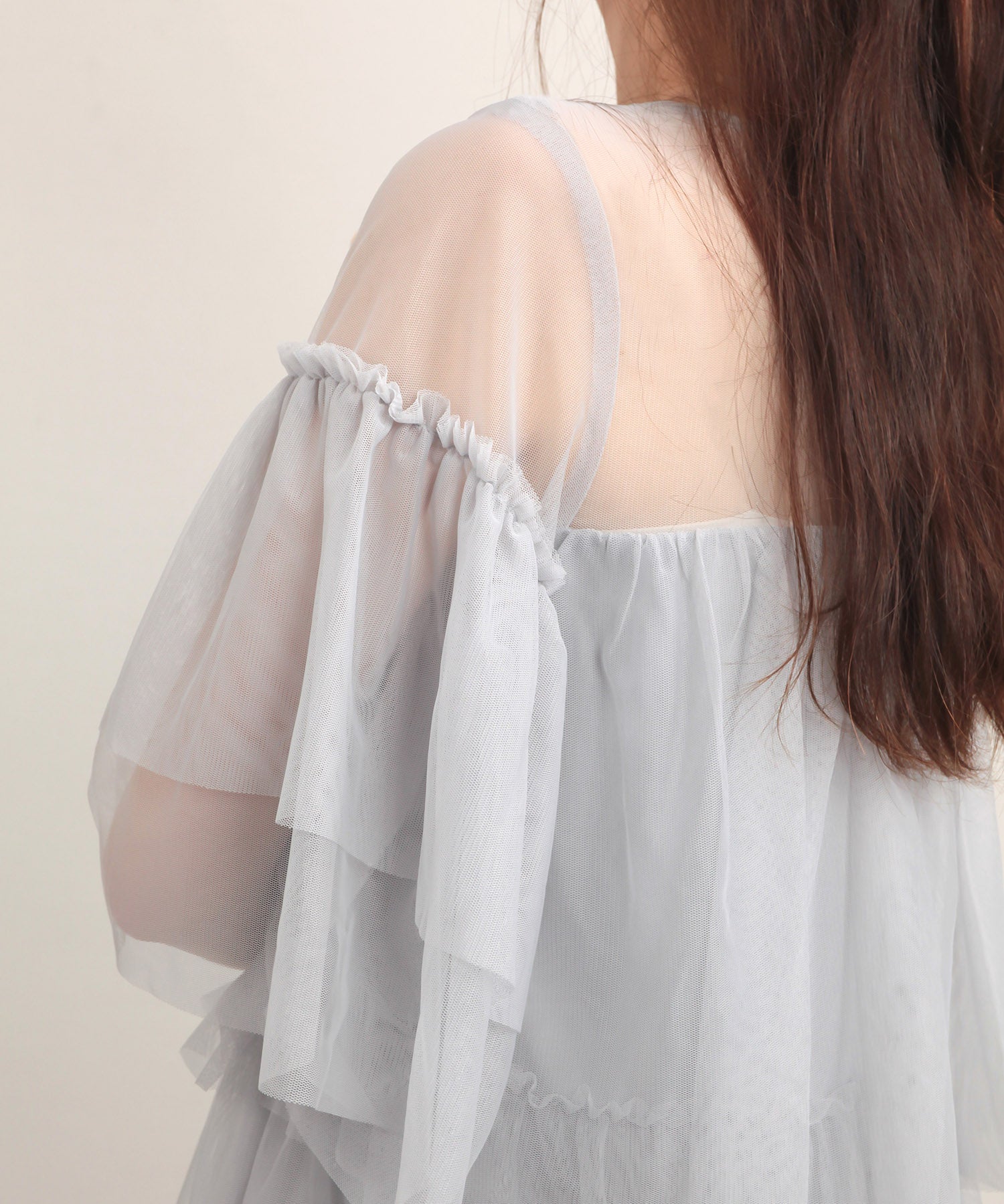 7分袖丈ティアードチュールブラウスsdprb4365 グレー