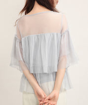 7分袖丈ティアードチュールブラウスsdprb4365 グレー