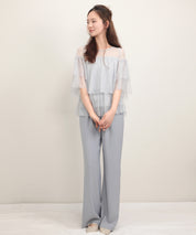 7分袖丈ティアードチュールブラウスsdprb4365 グレー