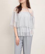 7分袖丈ティアードチュールブラウスsdprb4365 グレー