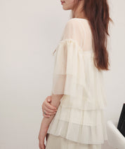 7分袖丈ティアードチュールブラウスsdprb4365 アイボリー