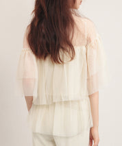 7分袖丈ティアードチュールブラウスsdprb4365 アイボリー