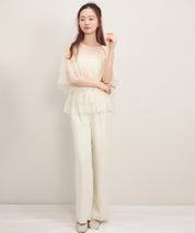 7分袖丈ティアードチュールブラウスsdprb4365 アイボリー