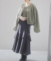 ノーカラー袖ギャザーブルゾンsdprb7010 ライトカーキ