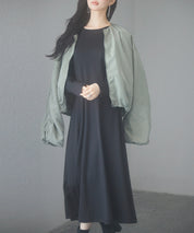 ノーカラー袖ギャザーブルゾンsdprb7010 ライトカーキ