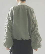 ノーカラー袖ギャザーブルゾンsdprb7010 ライトカーキ