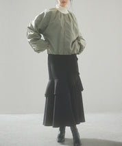 ノーカラー袖ギャザーブルゾンsdprb7010 ライトカーキ