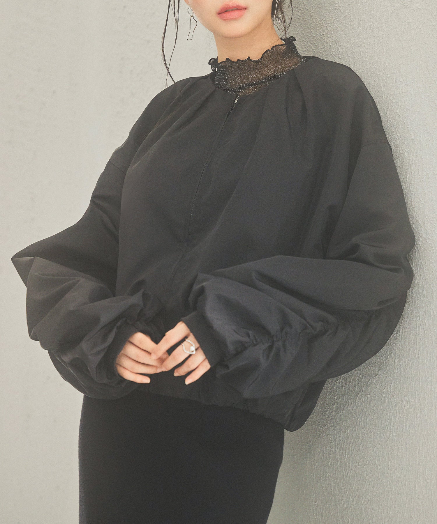 ノーカラー袖ギャザーブルゾンsdprb7010-103-8