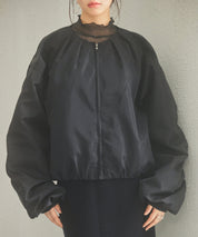 ノーカラー袖ギャザーブルゾンsdprb7010 ブラック