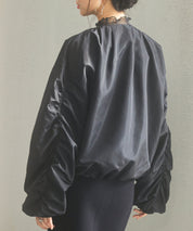 ノーカラー袖ギャザーブルゾンsdprb7010 ブラック