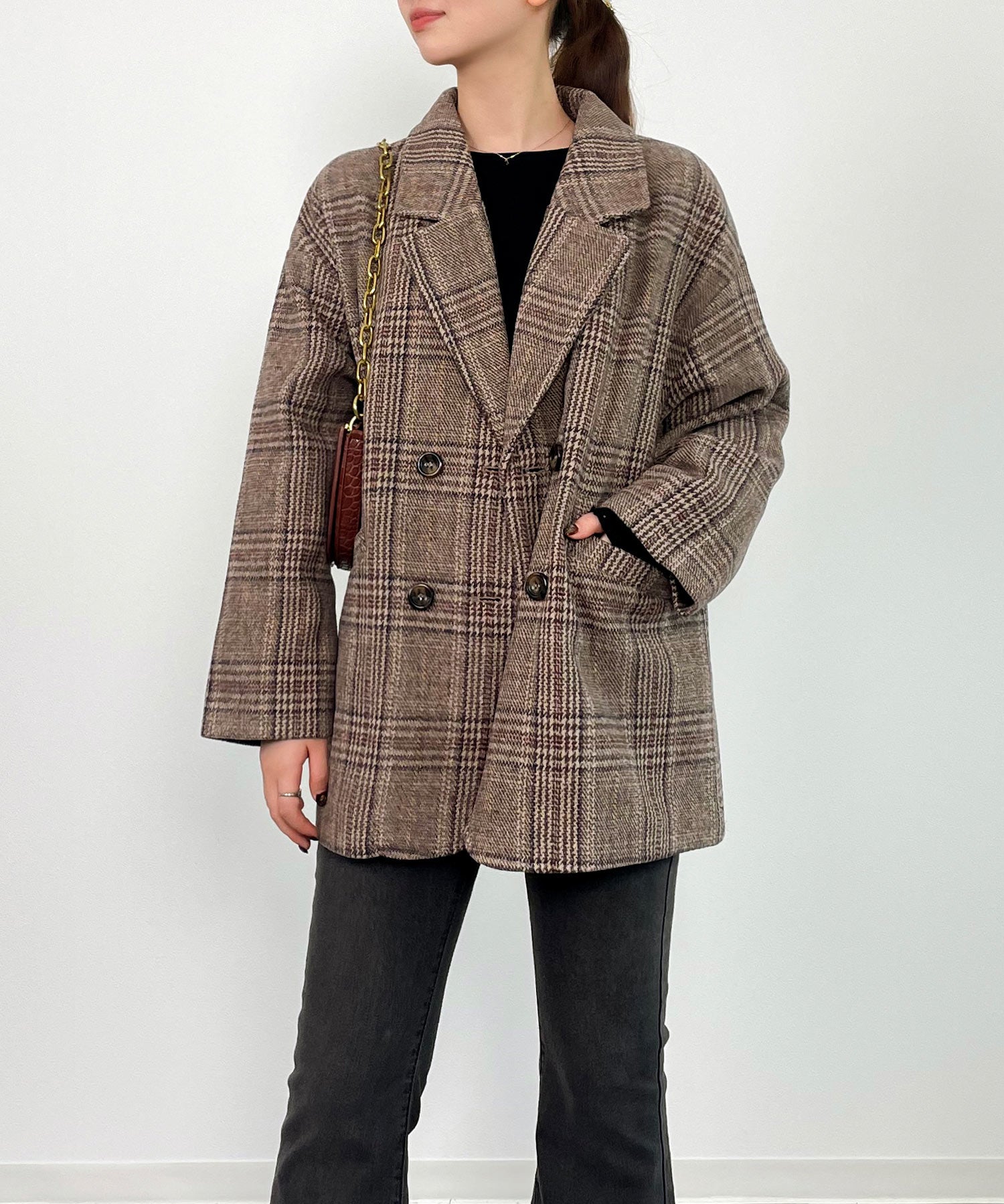 チャック柄ミドル丈ジャケット 【セットアップ対応】sdprb8065 ブラウン