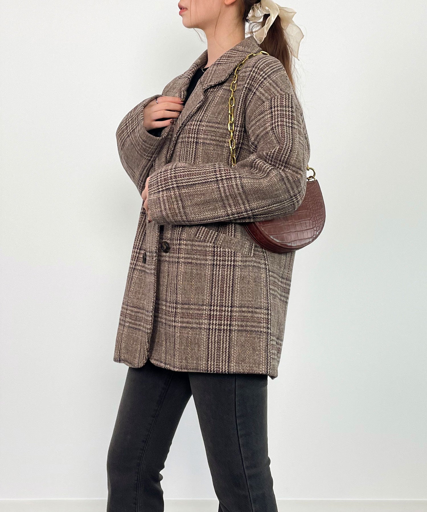 チャック柄ミドル丈ジャケット 【セットアップ対応】sdprb8065 ブラウン