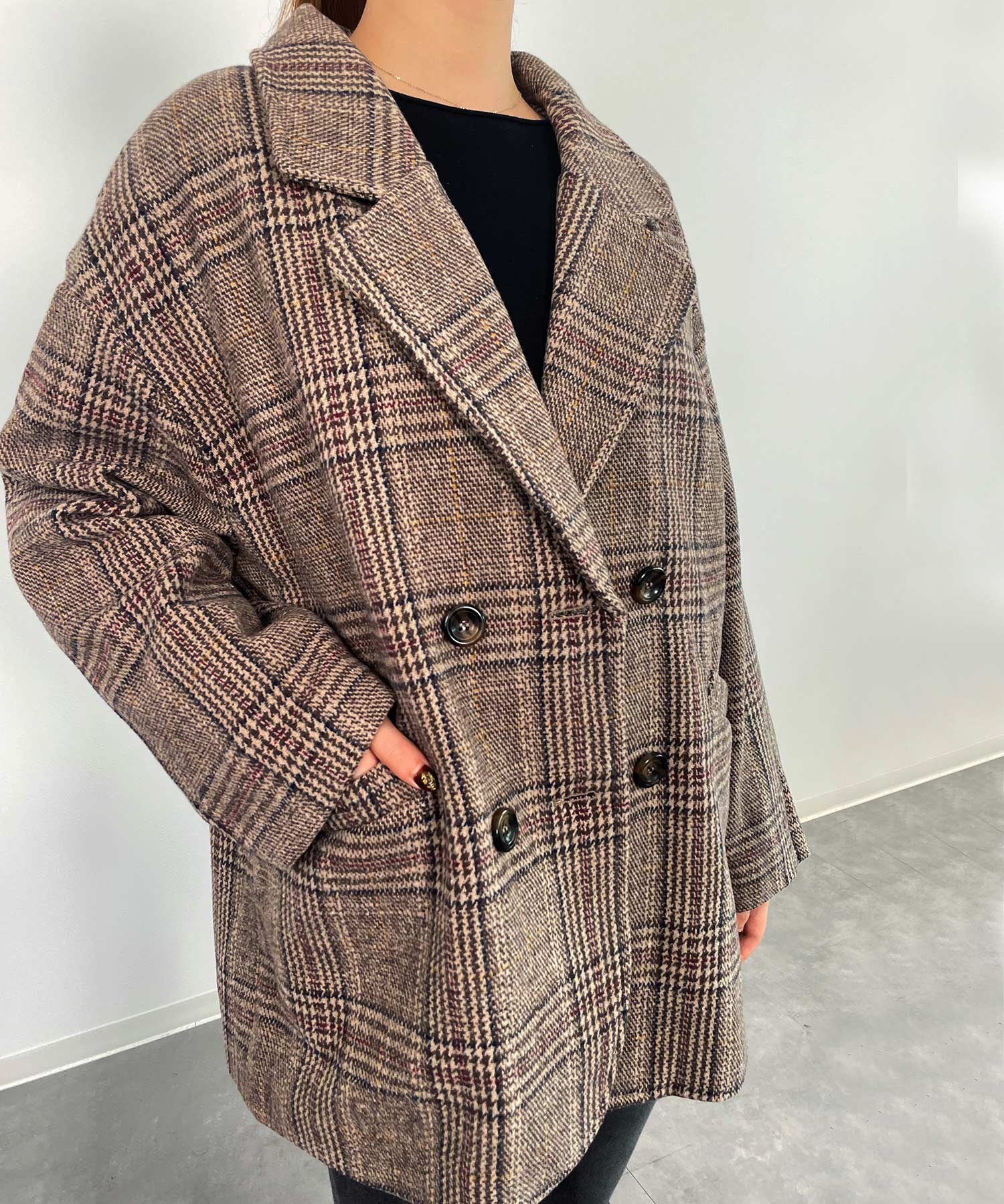 チャック柄ミドル丈ジャケット 【セットアップ対応】sdprb8065 ブラウン