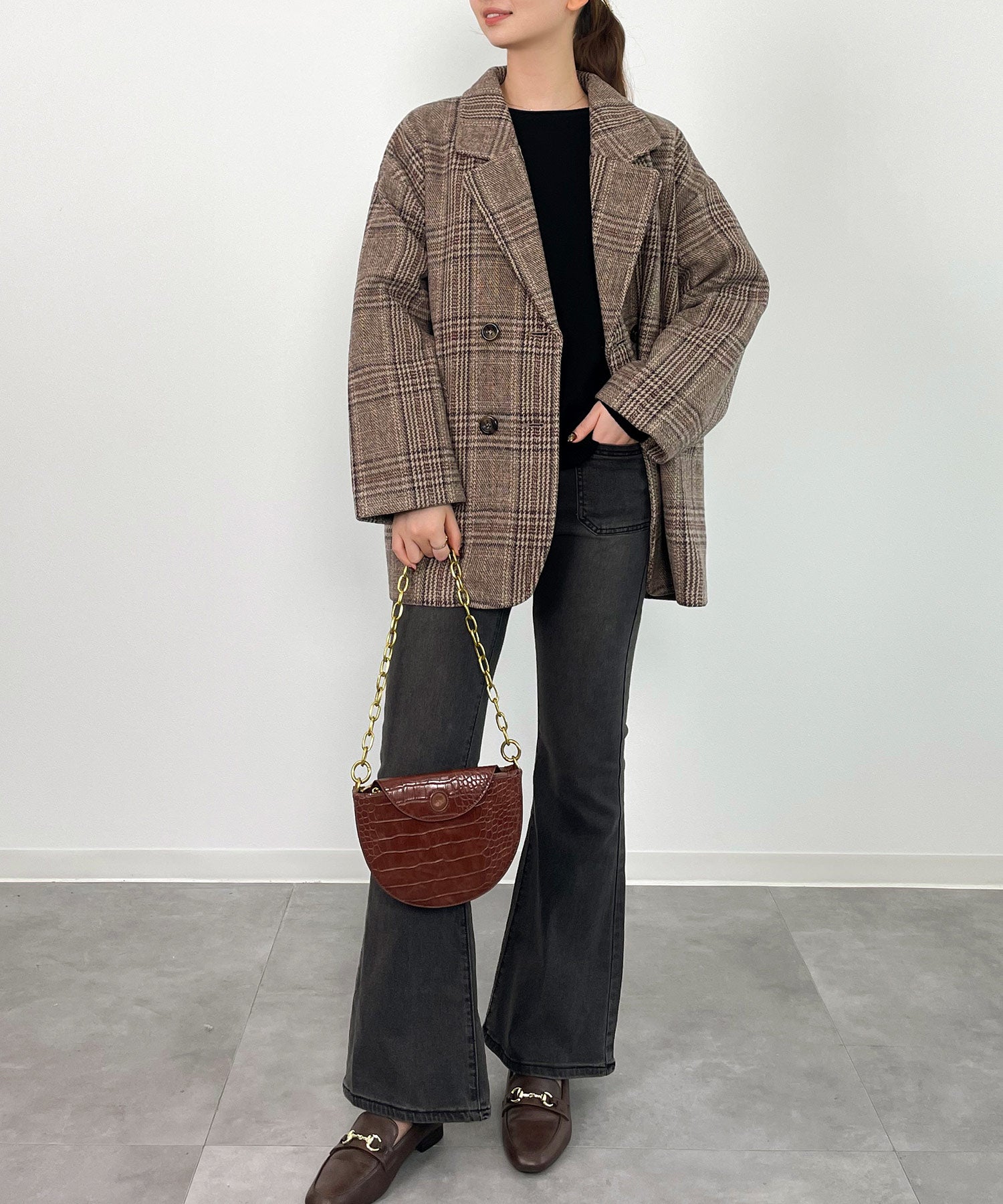 チャック柄ミドル丈ジャケット 【セットアップ対応】sdprb8065 ブラウン