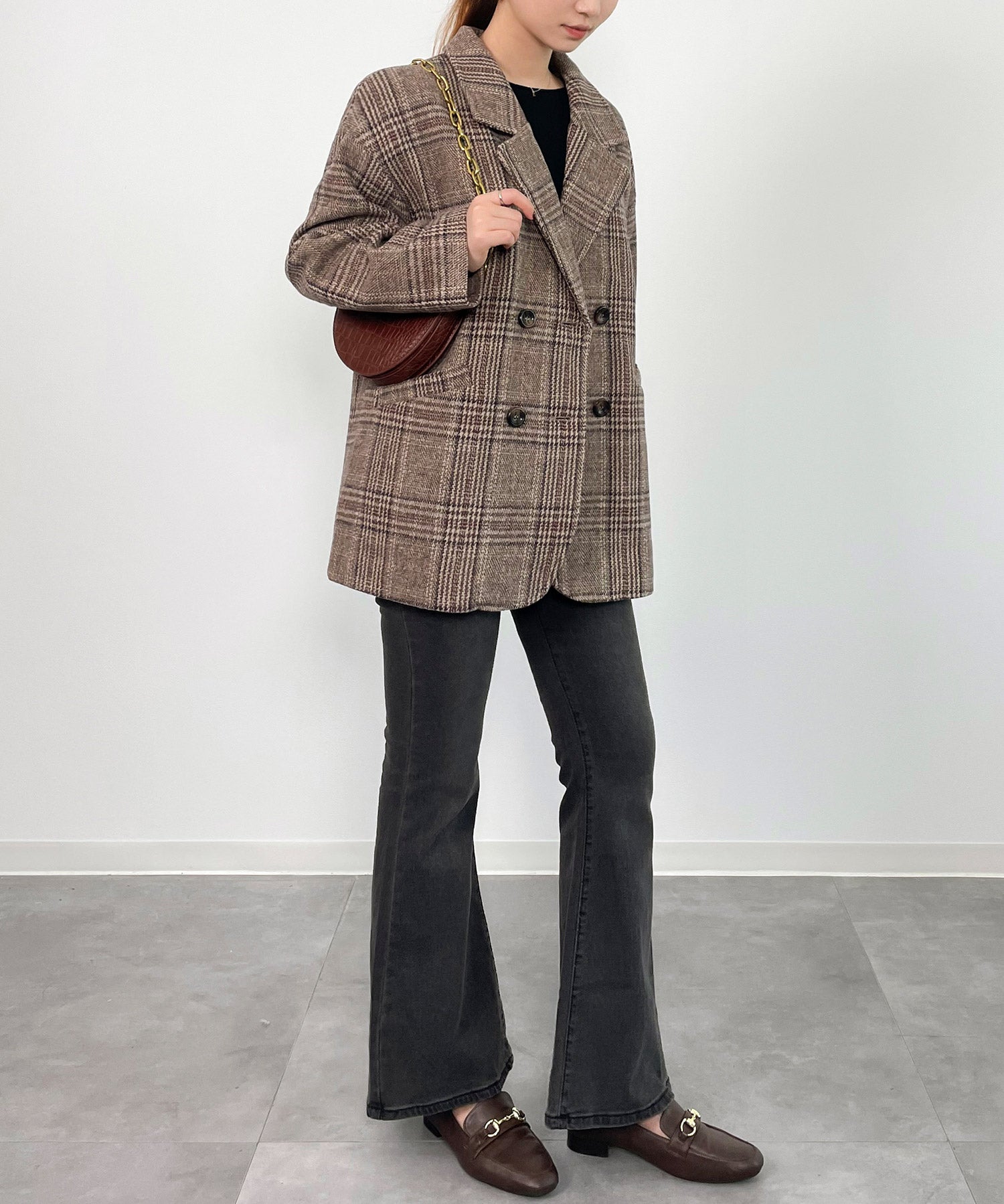 チャック柄ミドル丈ジャケット 【セットアップ対応】sdprb8065 ブラウン