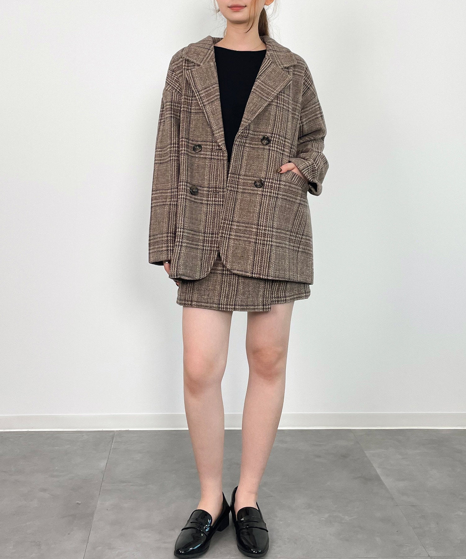 チャック柄ミドル丈ジャケット 【セットアップ対応】sdprb8065 ブラウン