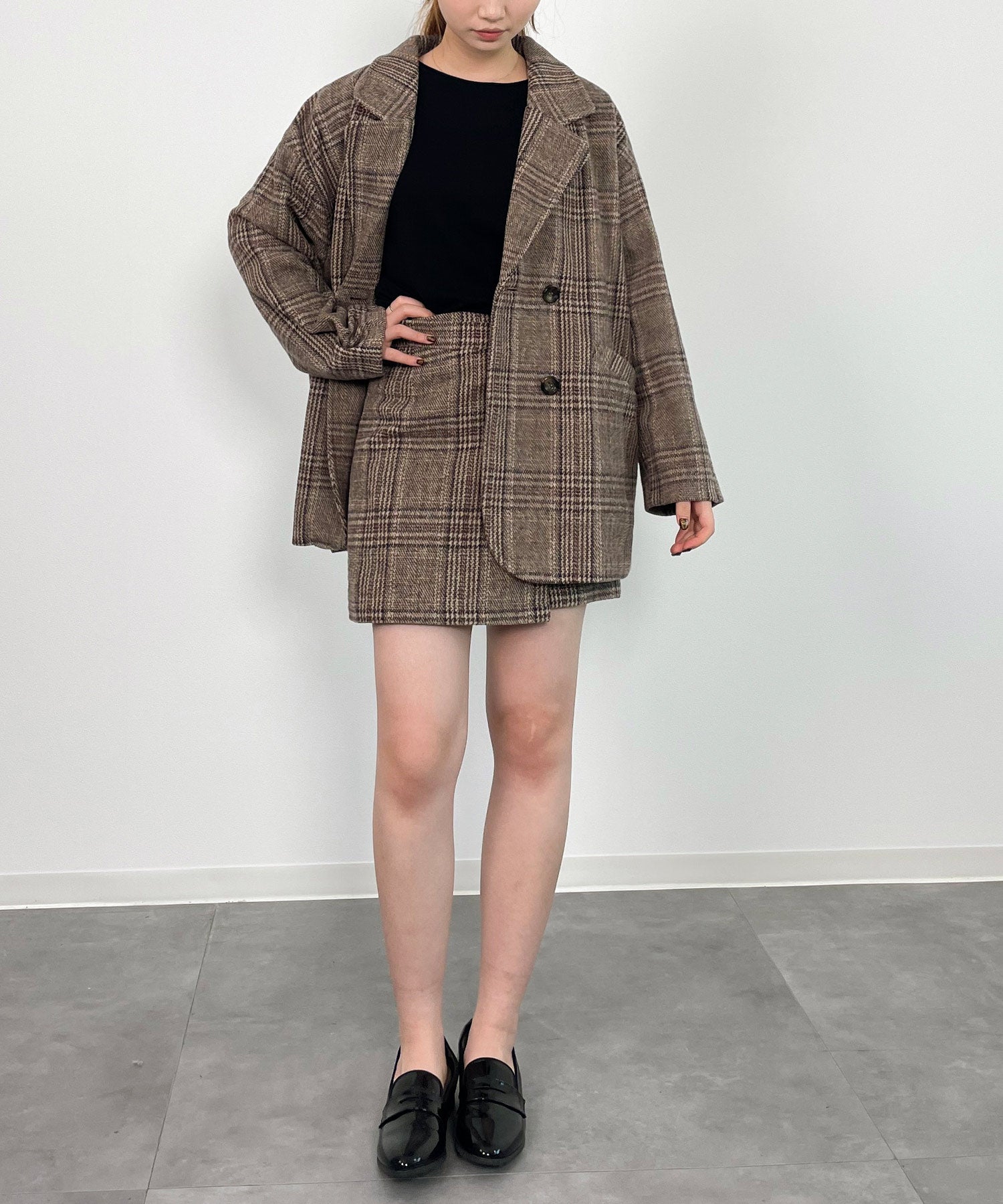 チャック柄ミドル丈ジャケット 【セットアップ対応】sdprb8065 ブラウン