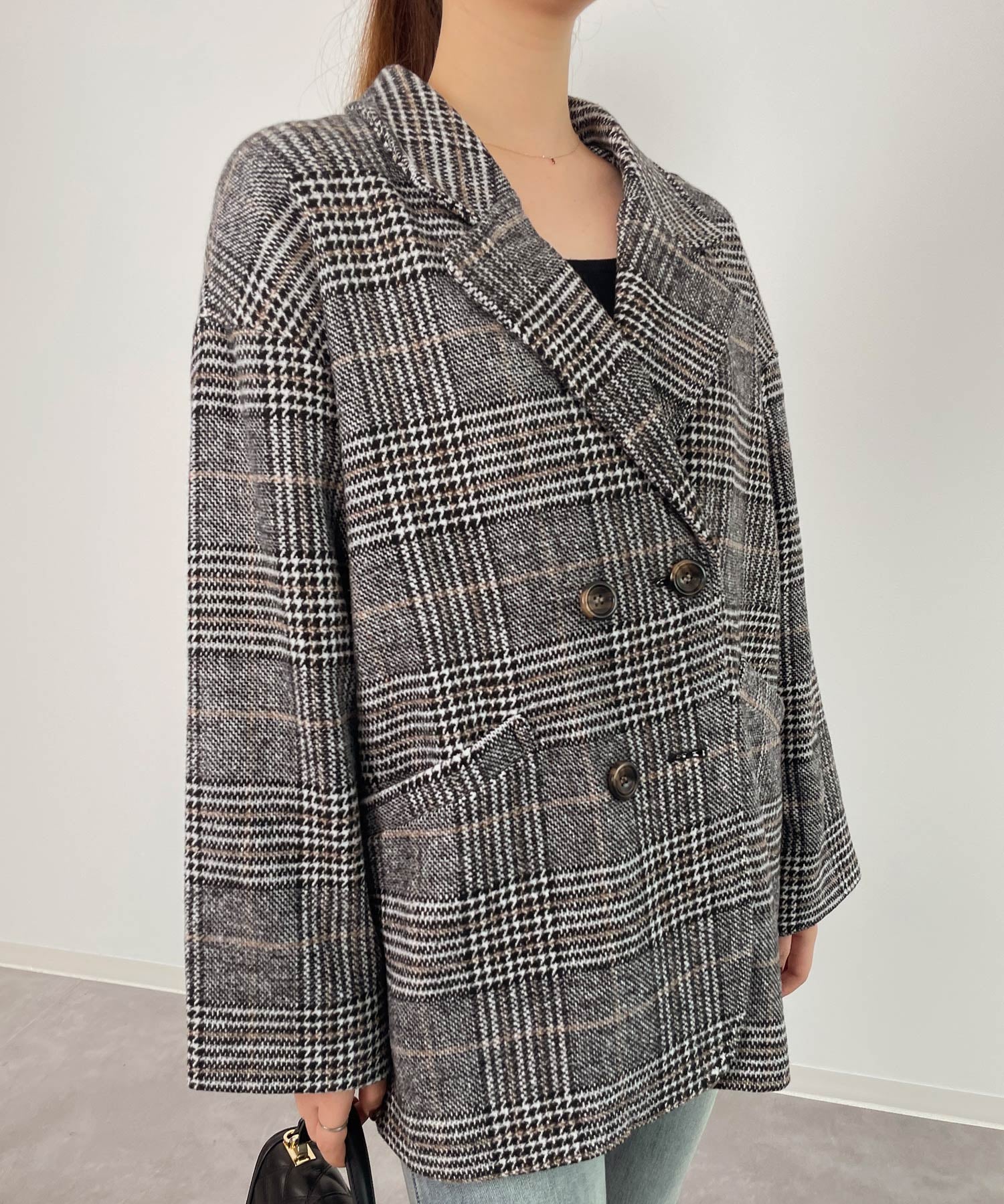 チャック柄ミドル丈ジャケット 【セットアップ対応】sdprb8065 ブラック