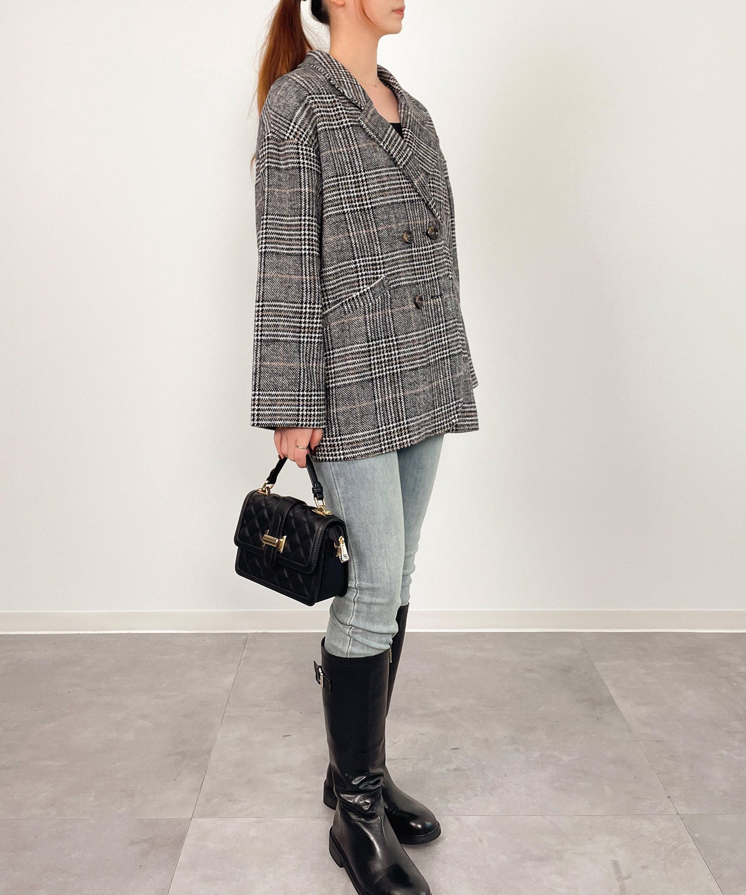 チャック柄ミドル丈ジャケット 【セットアップ対応】sdprb8065 ブラック