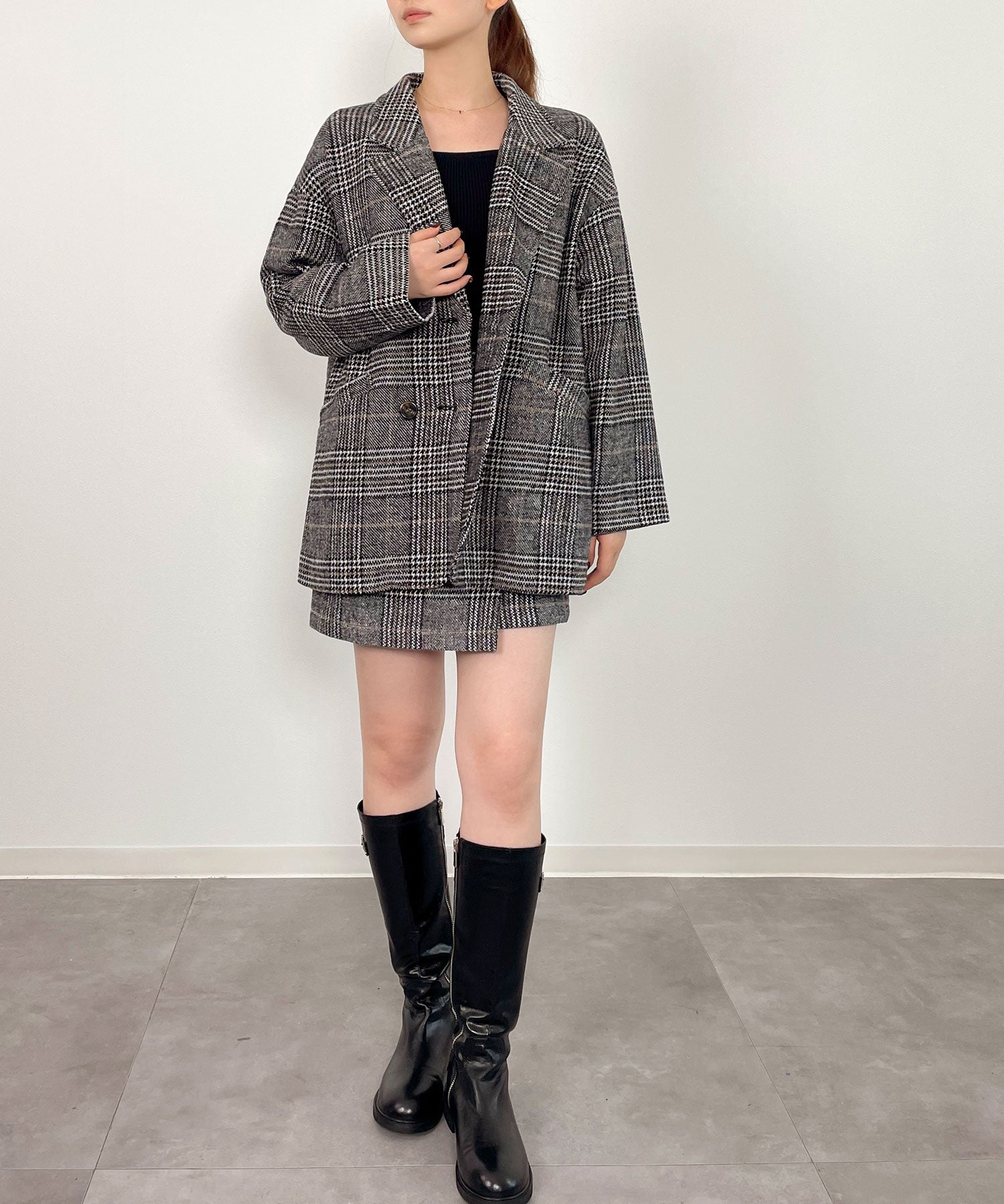 チャック柄ミドル丈ジャケット 【セットアップ対応】sdprb8065 ブラック