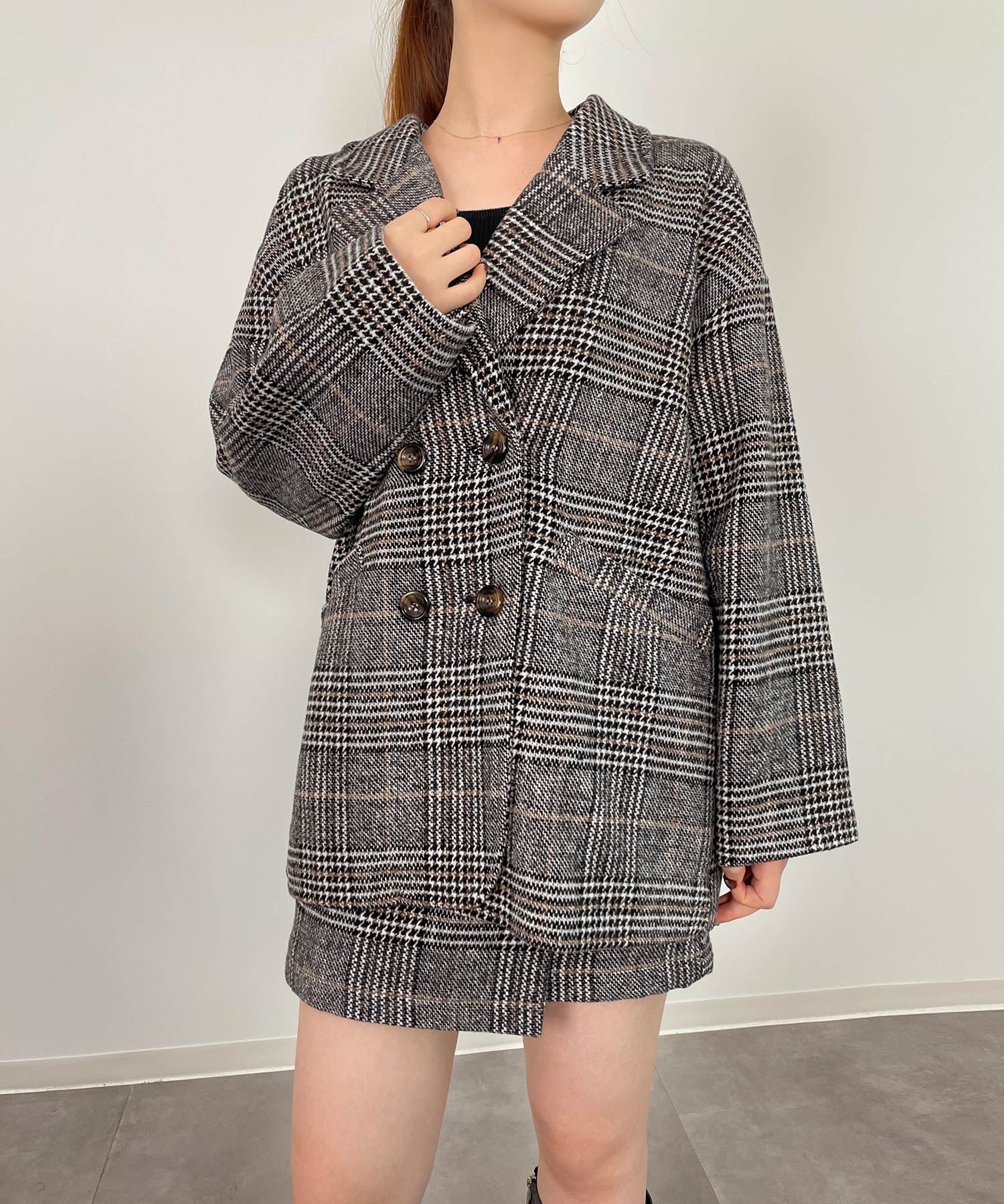 チャック柄ミドル丈ジャケット 【セットアップ対応】sdprb8065 ブラック