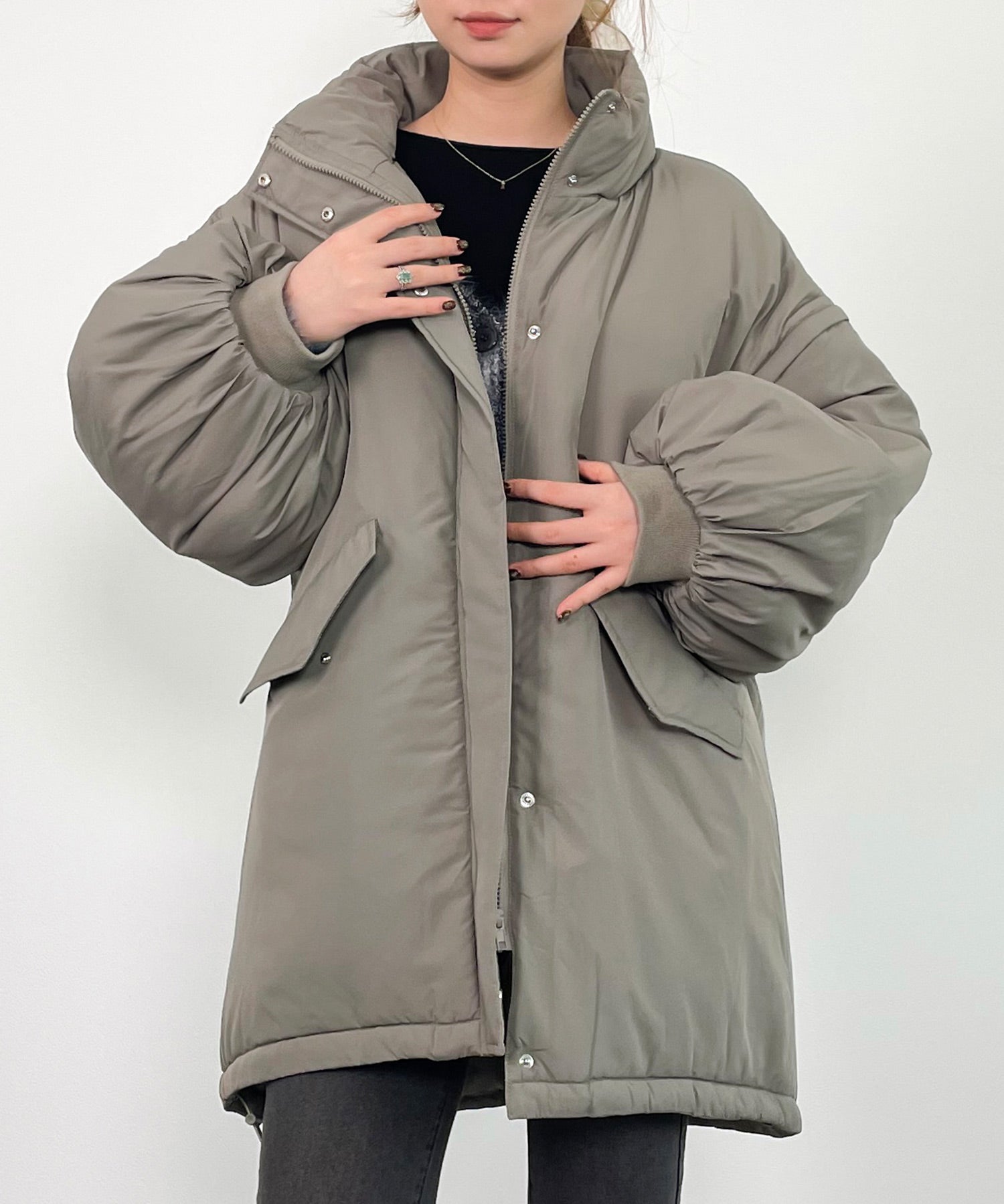 2way袖取り外しスタンドカラーコート/ベストsdprb8148 カーキ