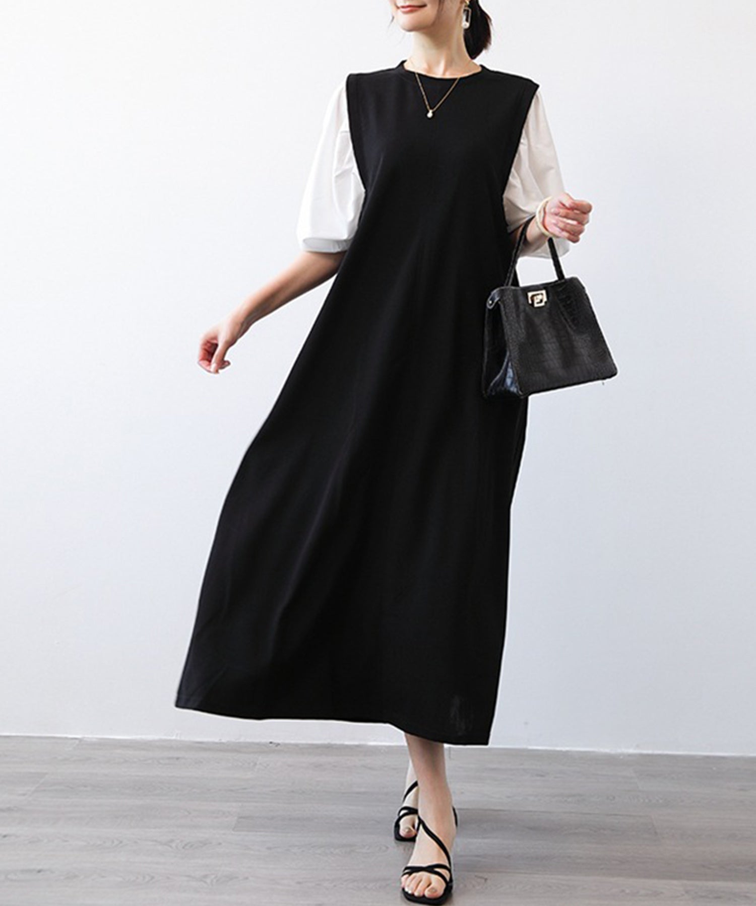 パフスリープクルーネックワンピースsdprrt3420 ホワイト