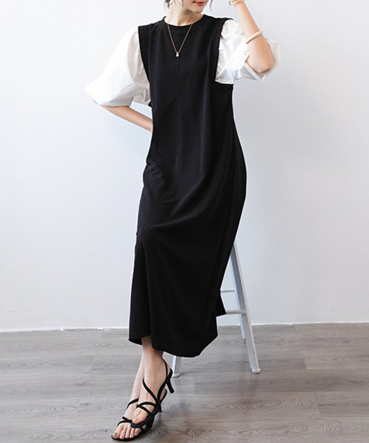 パフスリープクルーネックワンピースsdprrt3420 ホワイト