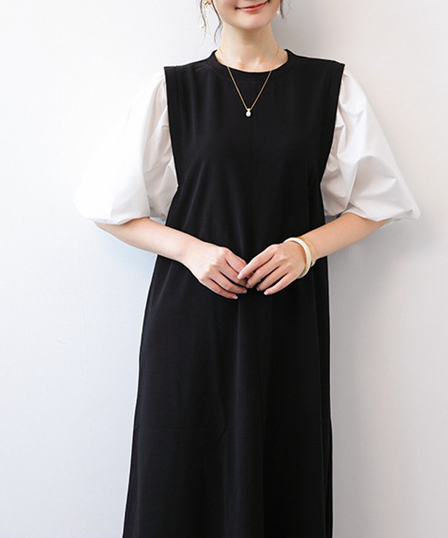 パフスリープクルーネックワンピースsdprrt3420 ホワイト