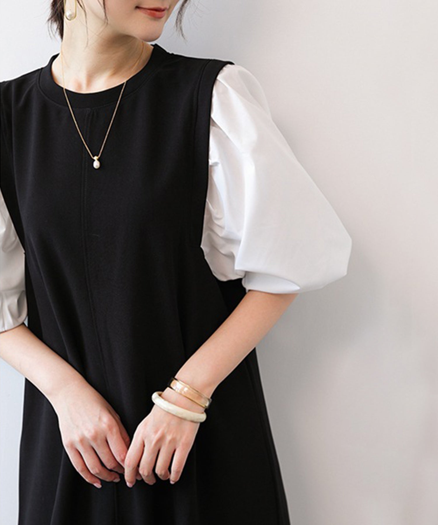 パフスリープクルーネックワンピースsdprrt3420 ホワイト