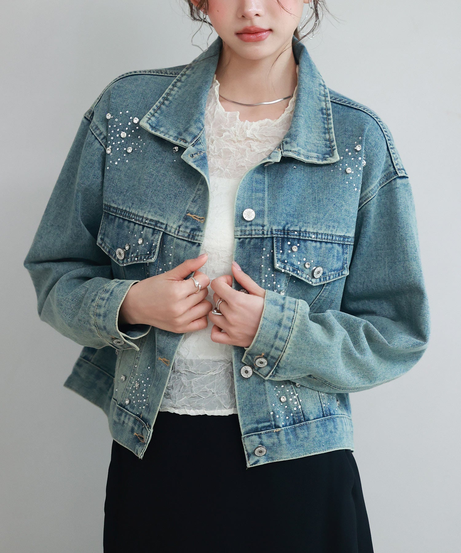 ビジューデニムジャケットsdpskw8032 ブルー