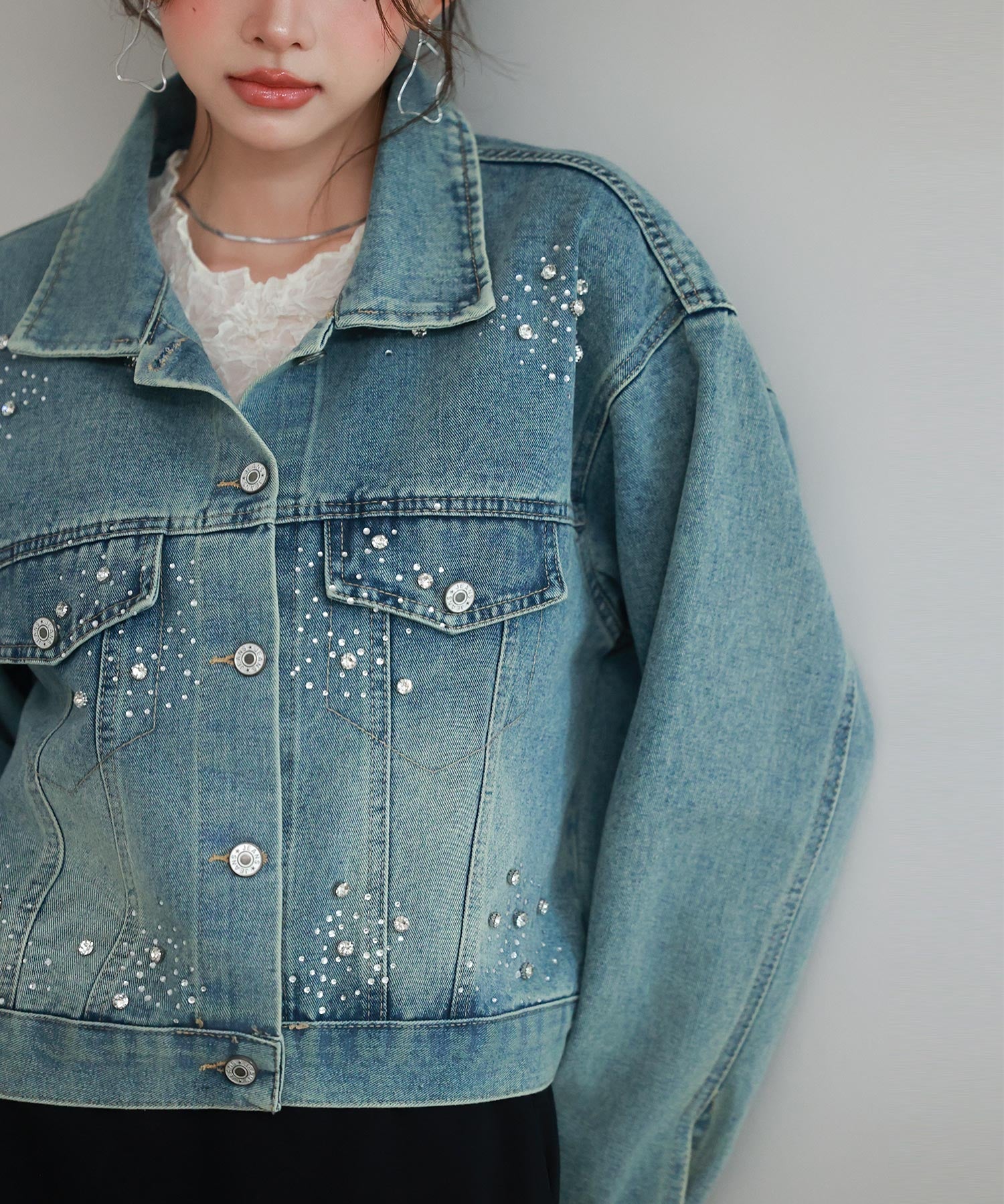 ビジューデニムジャケットsdpskw8032 ブルー
