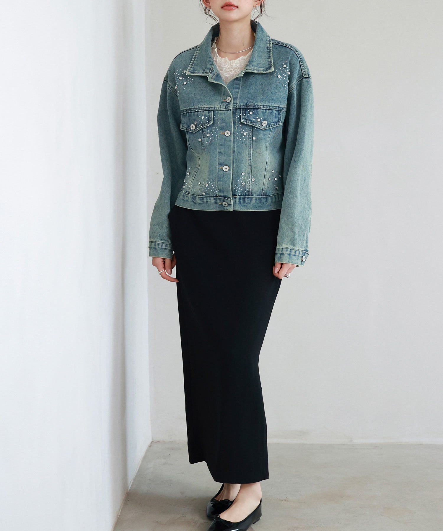 ビジューデニムジャケットsdpskw8032 ブルー