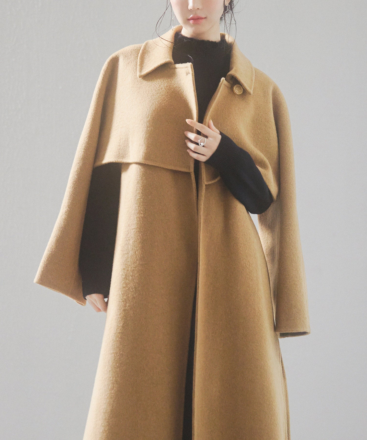 ウール混ベルト付きヨークデザインコートsdpsy001 ブラウン