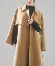 ウール混ベルト付きヨークデザインコートsdpsy001 ブラウン