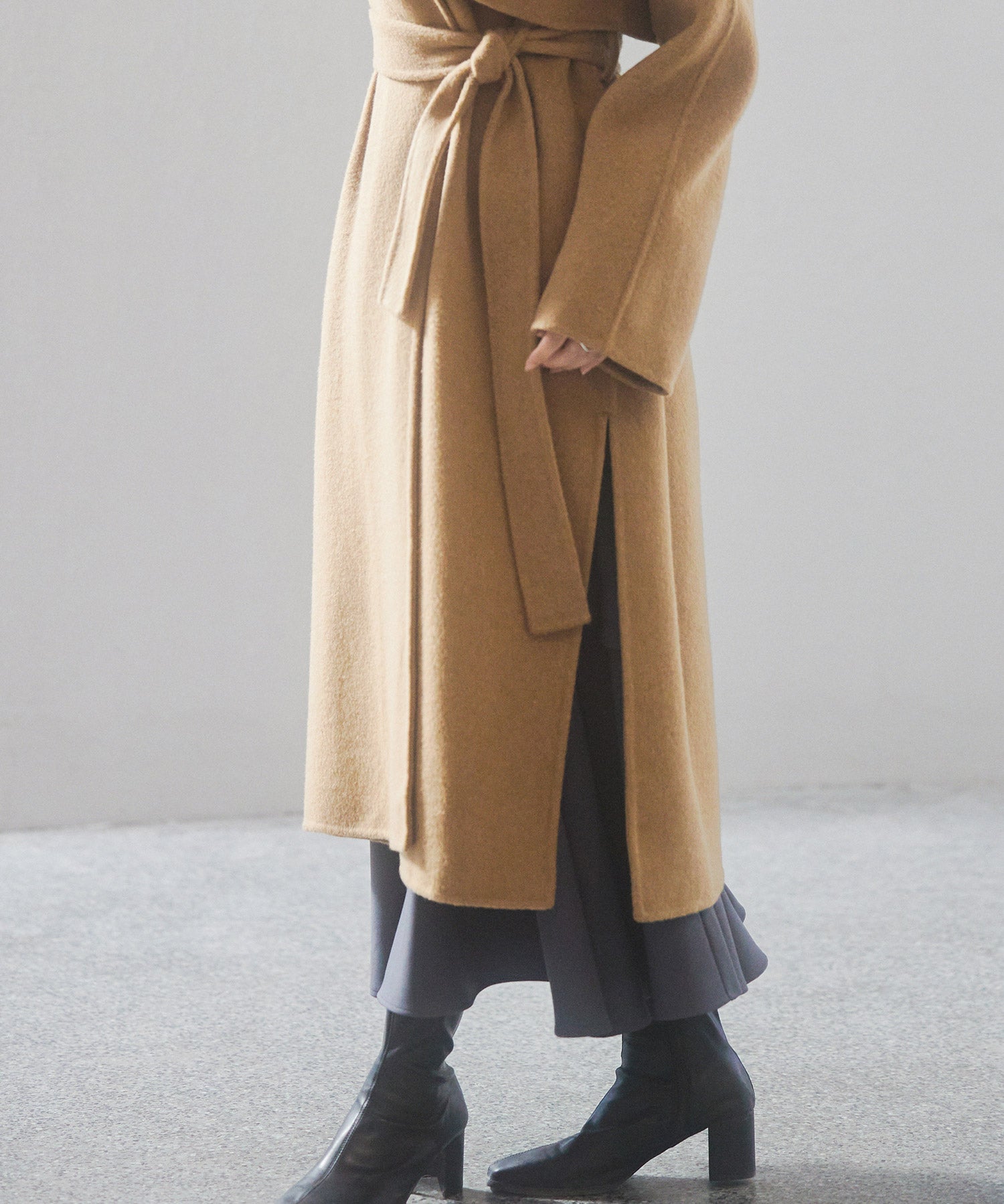 ウール混ベルト付きヨークデザインコートsdpsy001 ブラウン