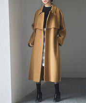 ウール混ベルト付きヨークデザインコートsdpsy001 ブラウン