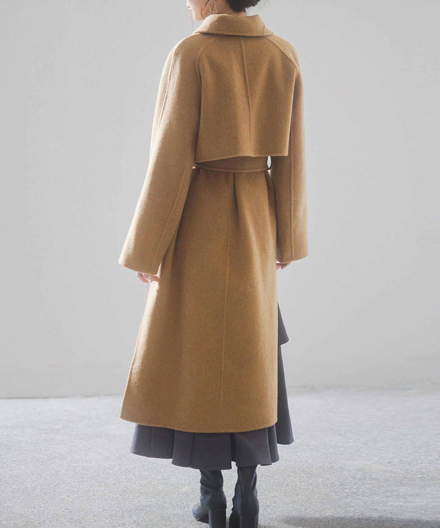 ウール混ベルト付きヨークデザインコートsdpsy001 ブラウン