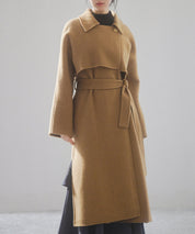 ウール混ベルト付きヨークデザインコートsdpsy001 ブラウン