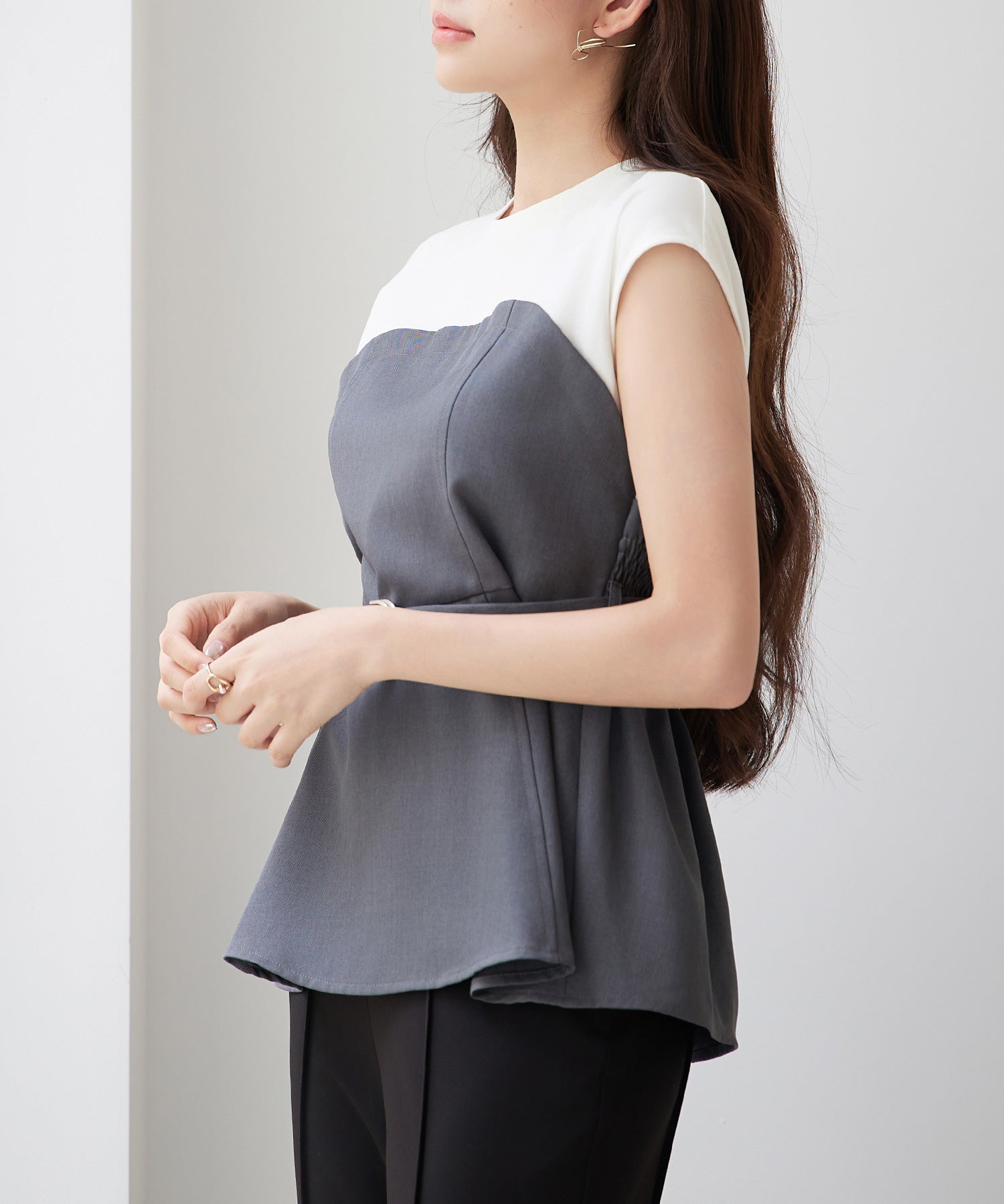 ベルト付きビスチェカットソートップスsdpsy002 グレー
