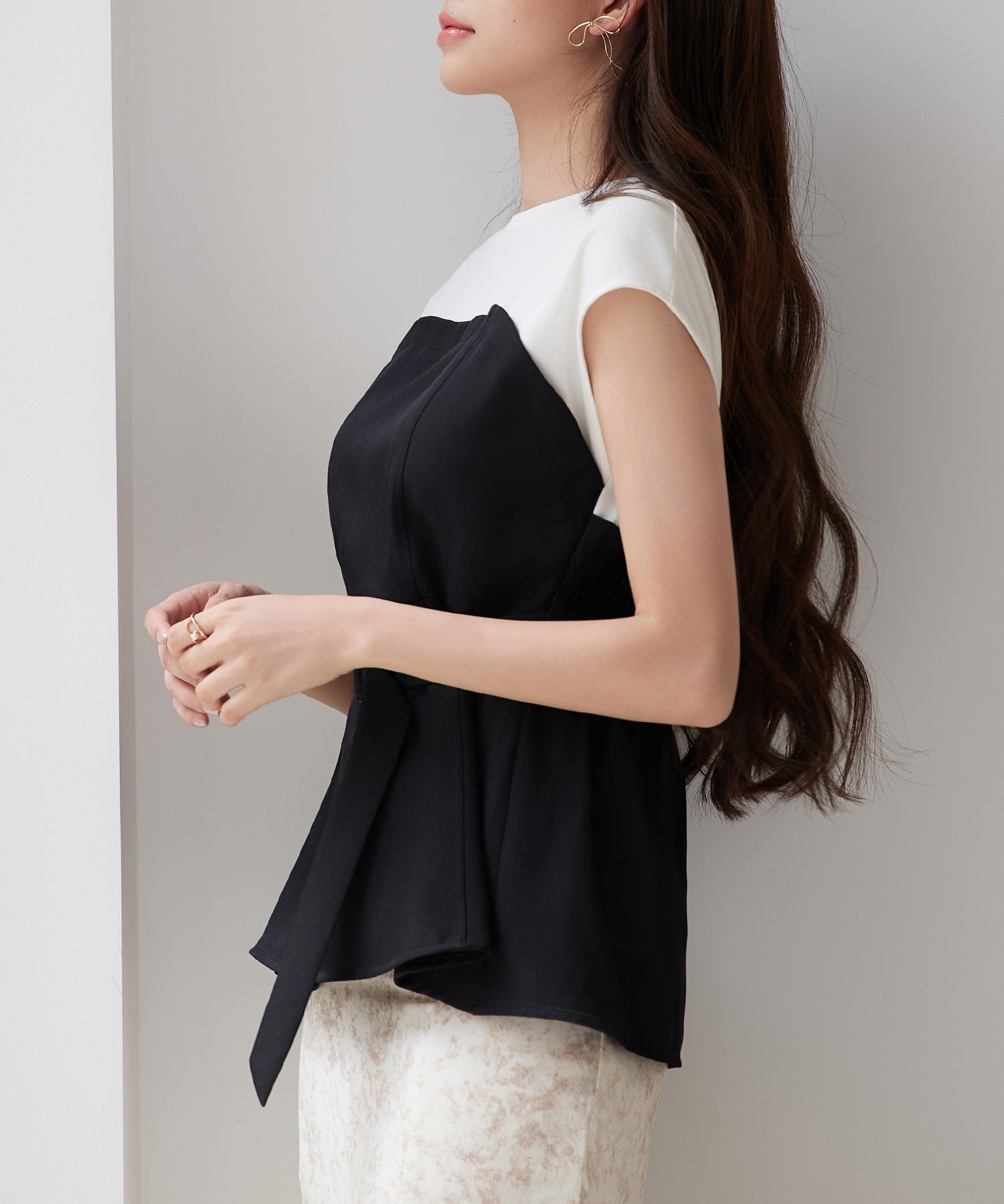 ベルト付きビスチェカットソートップスsdpsy002 ブラック