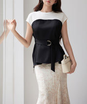 ベルト付きビスチェカットソートップスsdpsy002 ブラック