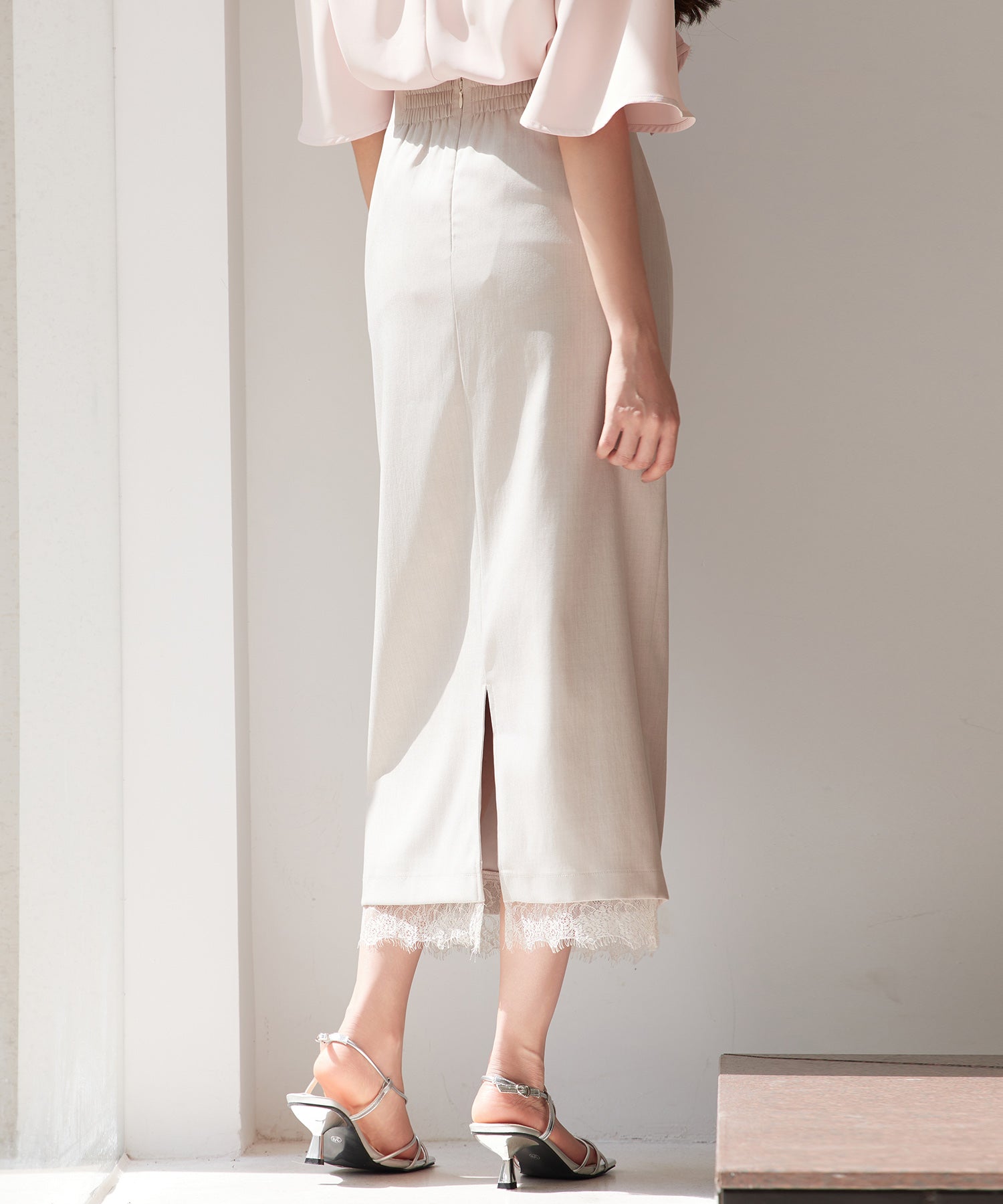 裾レースハイウエストナロースカートsdpsy004 ベージュ