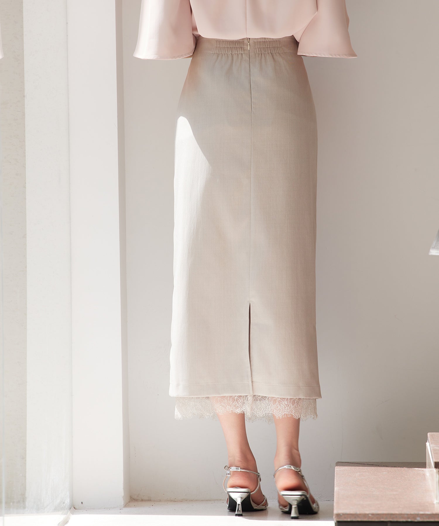 裾レースハイウエストナロースカートsdpsy004 ベージュ