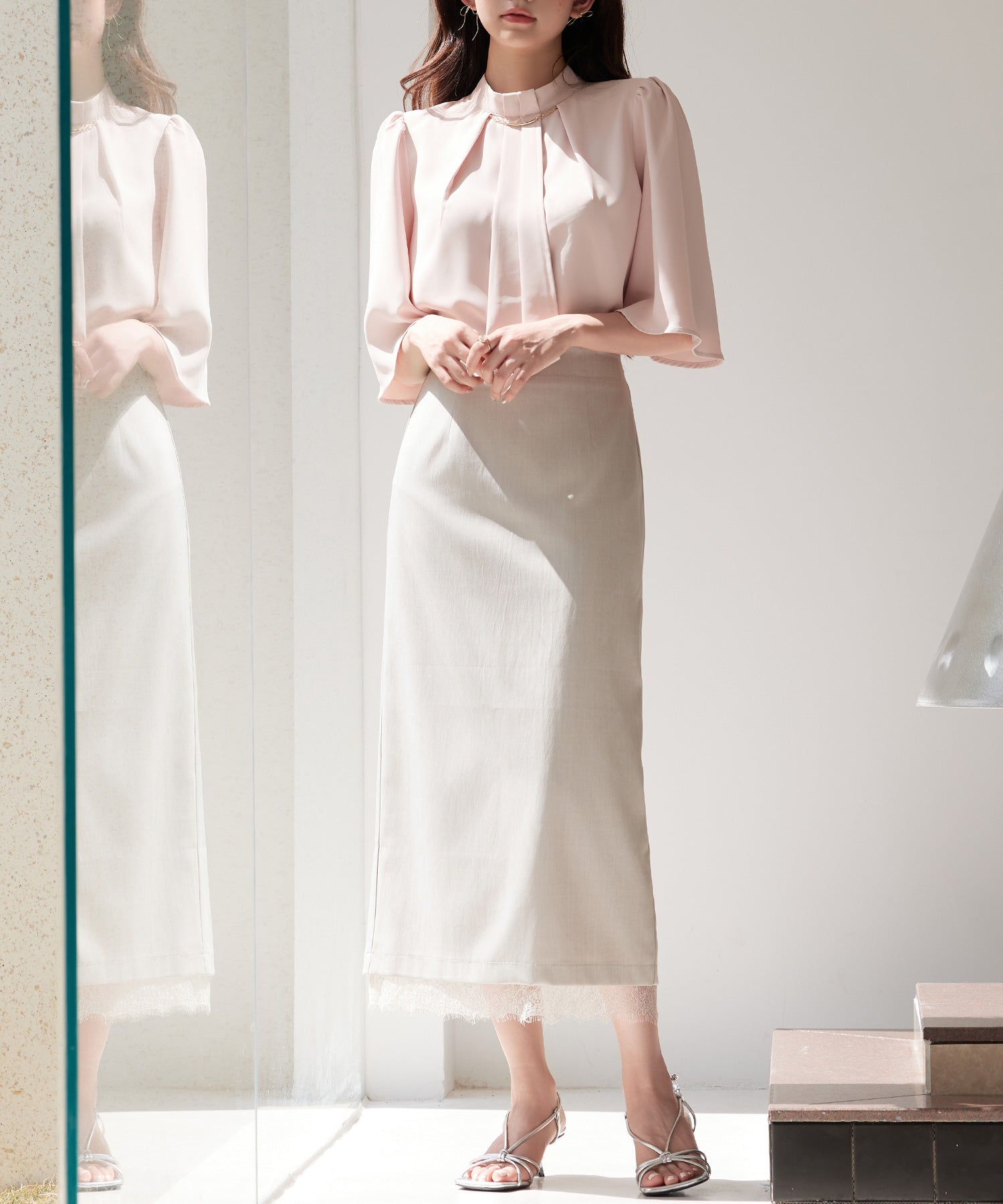 裾レースハイウエストナロースカートsdpsy004 ベージュ