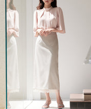 裾レースハイウエストナロースカートsdpsy004 ベージュ